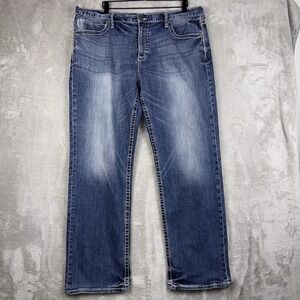 BKE Seth Jeans Mens 40L (40x33) Straight Leg Thick Stitch Whisker Cowboy Western